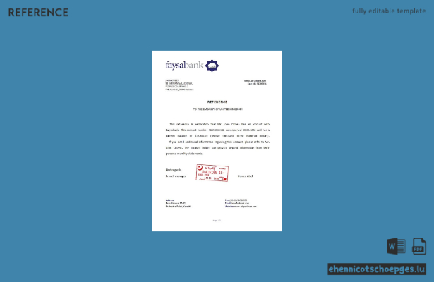Beispiel für eine Referenzanfrage der pakistanischen Faysal Bank